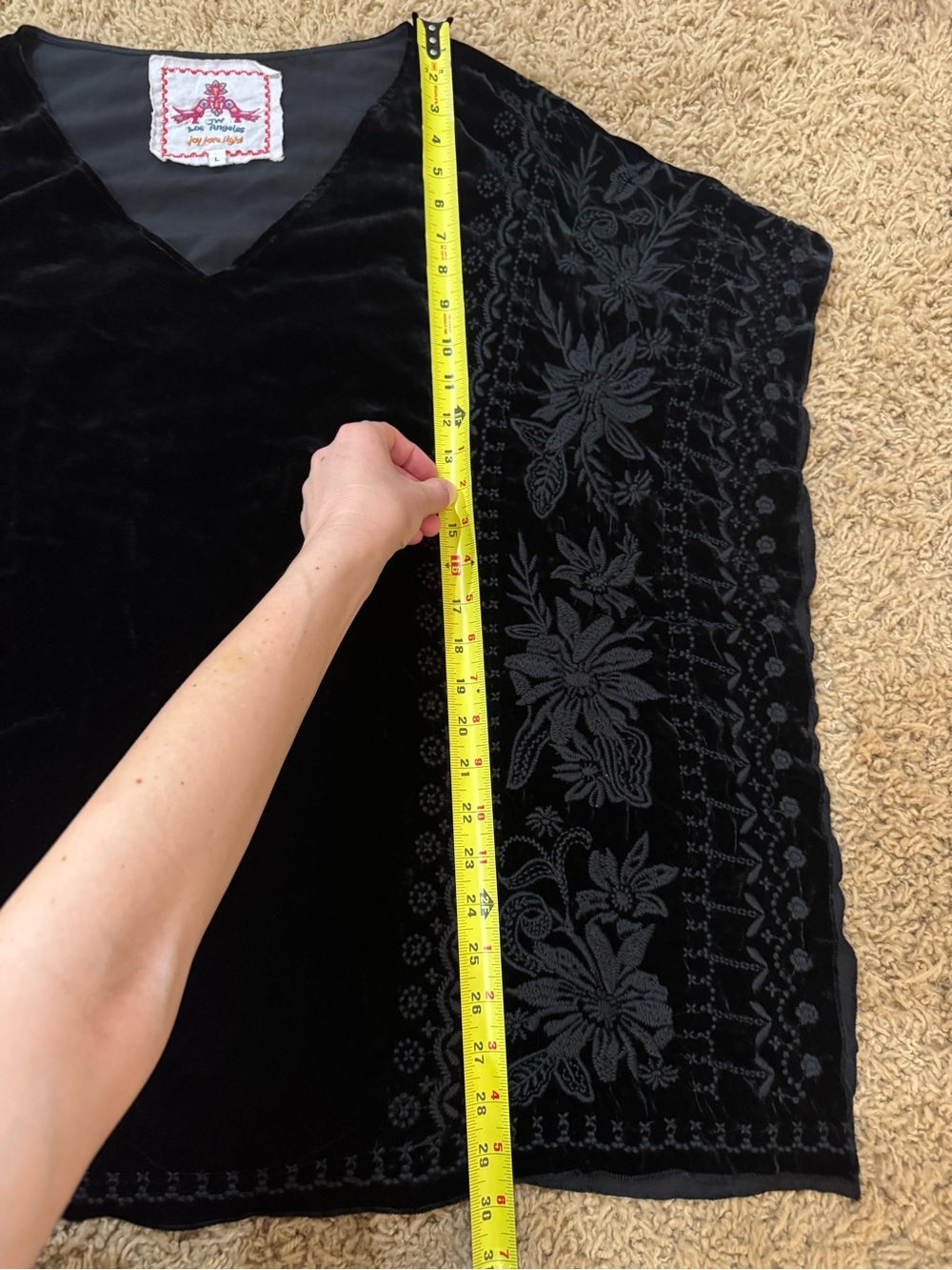 NWT Johnny Was Black Velvet Poncho Top with Floral Design - Picture 10 of 10